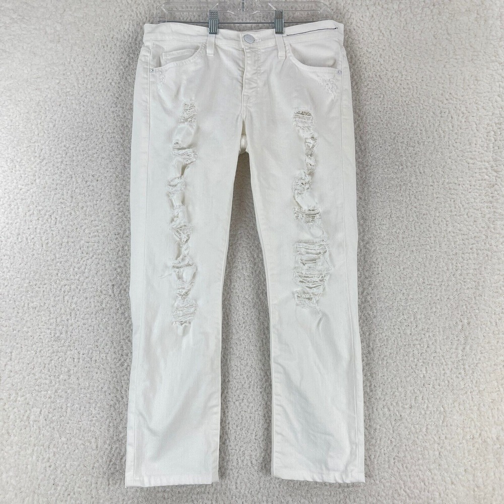 Current/Elliott White The Fling Tattered Cropped Jeans Womens Mid-Rise Size 26‎